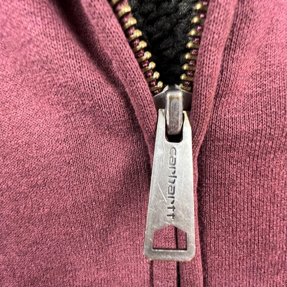 Carhartt Sherpa Lined Hoodie Mens 2XL Tall Burgundy Full Zip Workwear Sweatshirt - Picture 14 of 16